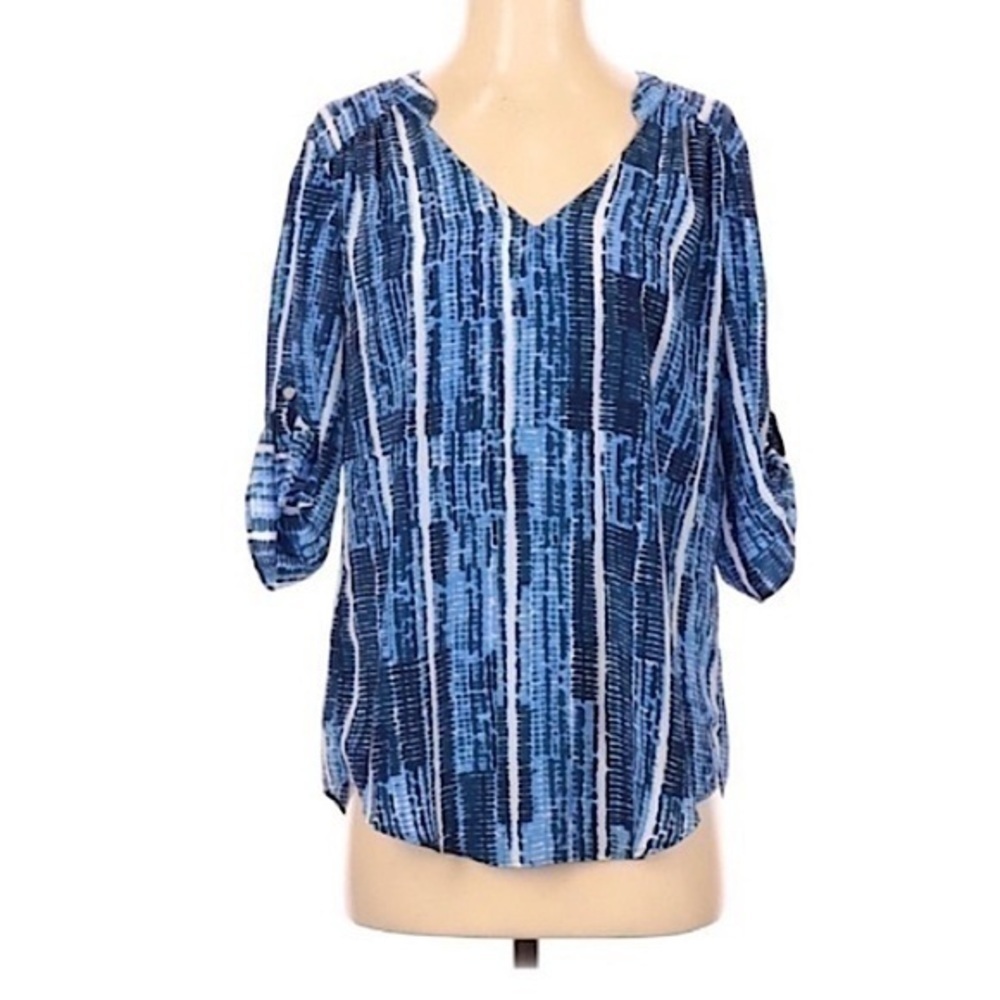 Ann Taylor Blue & White Patterned Blouse